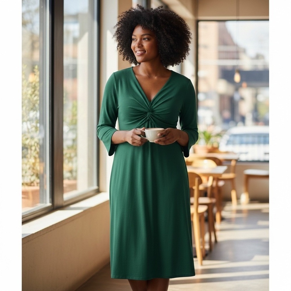 Sabrina Collective Dress Women 2X Plus Green Twist Knot Front Cocktail Holidays
